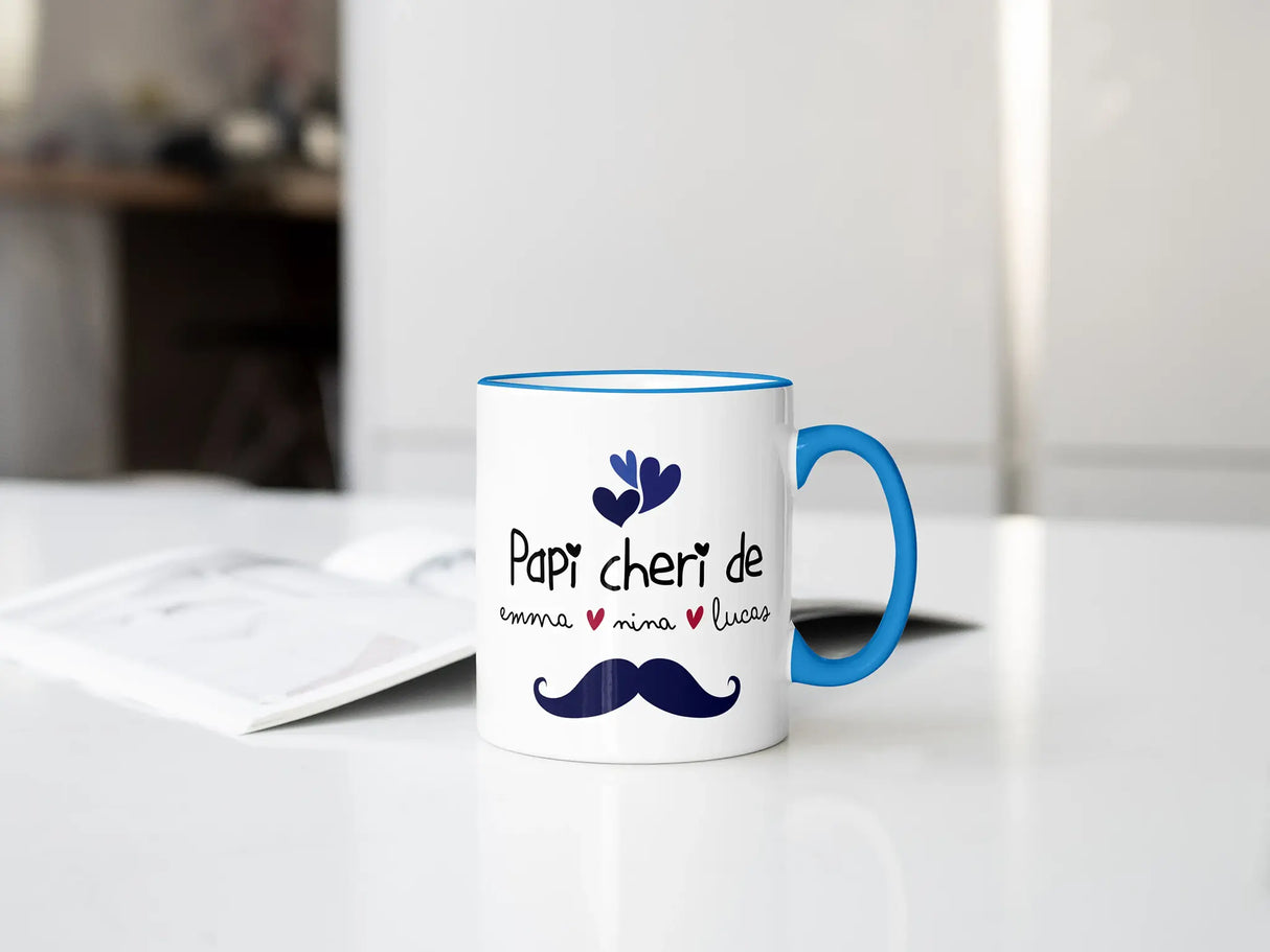 Lebonshirt Mug Céramique Personnalisé - Papi Cheri - L100623S01 Bleu