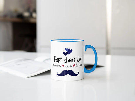 Lebonshirt Mug Céramique Personnalisé - Papi Cheri - L100623S01 Bleu