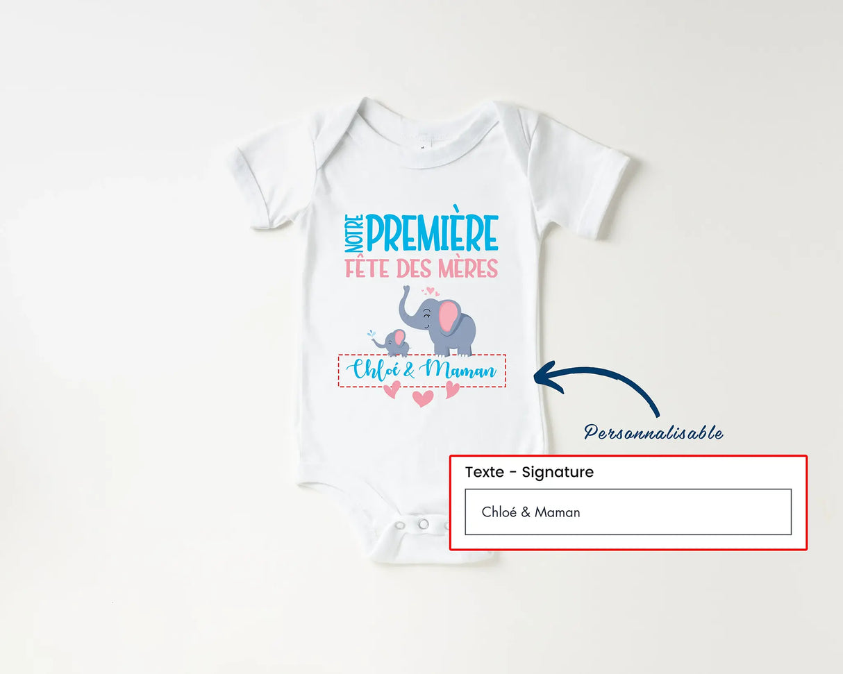 Lebonshirt Body Bébé Personnalisé 100% Coton Bio - Notre Première Fête Des Mères, Cadeau Personnalisé Nouveau Né - L060523S01 Personnaliser Avec Texte