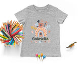 Lebonshirt® T-Shirt Premium Enfant 100% Coton Bio - Arc En Ciel Et Fleurs, Prénom Personnalisé, Cadeau Enfant - L070523S01 Gris