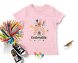 Lebonshirt® T-Shirt Premium Enfant 100% Coton Bio - Arc En Ciel Et Fleurs, Prénom Personnalisé, Cadeau Enfant - L070523S01 Rose