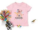 Lebonshirt® T-Shirt Premium Enfant 100% Coton Bio - Arc En Ciel Et Fleurs, Prénom Personnalisé, Cadeau Enfant - L070523S01 Rose