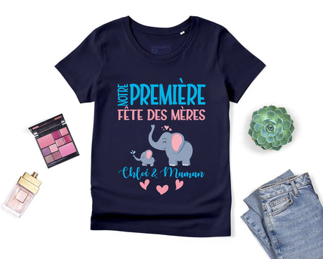 Lebonshirt T-Shirt Premium Femme Personnalisé En Coton Bio - Notre Première Fête Des Mère - L060523S01 Marine