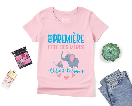 Lebonshirt T-Shirt Premium Femme Personnalisé En Coton Bio - Notre Première Fête Des Mère - L060523S01 Rose