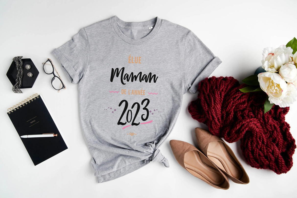 Lebonshirt® T Shirt Femme Coton Bio Élue Maman De Lannée 2023 Idée Lebonshirt