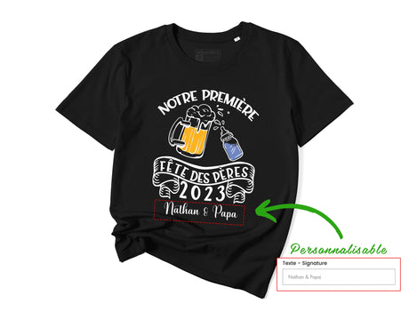 Lebonshirt - T-shirt Premium Homme 100% Coton Bio - Première Fête Des Pères, Cadeau Personnalisé Pour Papa Et Bébé - L270522S40 Personnaliser Avec Texte Et Signature