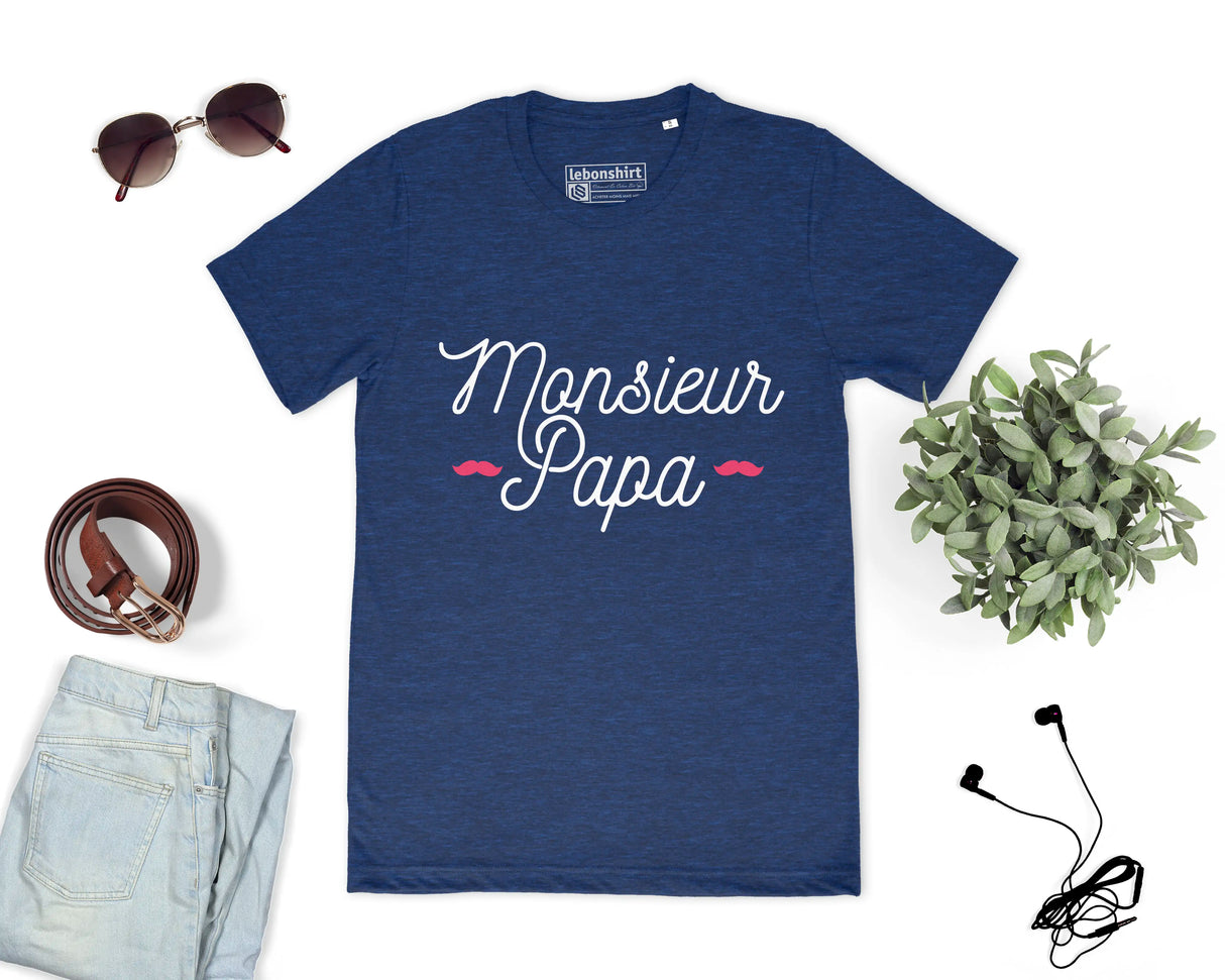 Lebonshirt® T-shirt Premium Homme En Coton Bio - Monsieur Papa - L270522S29 Indigo