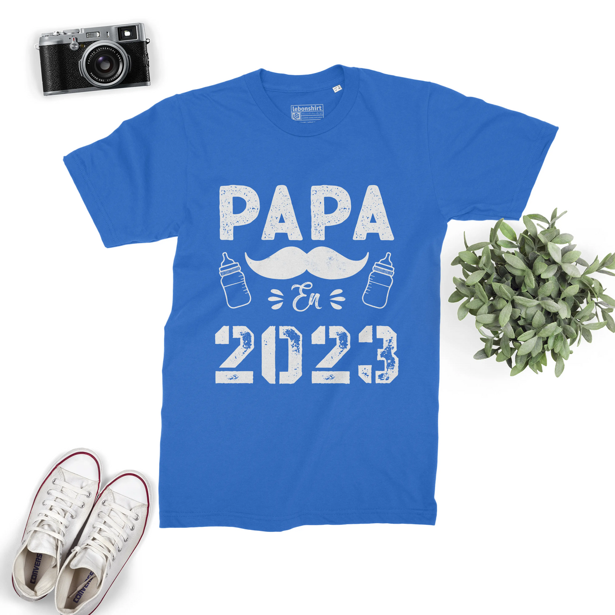 Lebonshirt® T-shirt Premium Homme Coton Bio - Papa En 2023, Cadeau Original Nouveau Parent Fête Dès Pères - L130522S20 Bleu