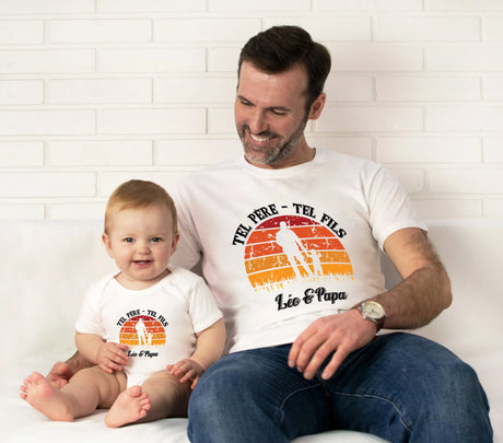 Lebonshirt® T-shirt Premium Homme Coton Bio - Tel Père Tel Fils, T-shirt Personnalisé Papa Et Fils - L270522S30 - Papa Et Bébé