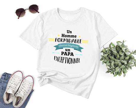 Lebonshirt® T-shirt Premium Homme Coton Bio - Un Homme Formidable Donne Toujours Un Papa Exceptionnel - L270522S34 Blanc