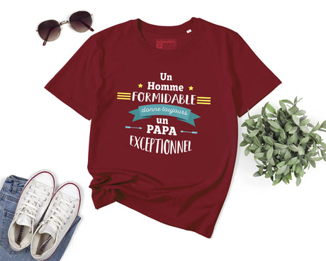 Lebonshirt® T-shirt Premium Homme Coton Bio - Un Homme Formidable Donne Toujours Un Papa Exceptionnel - L270522S34 Bordeaux