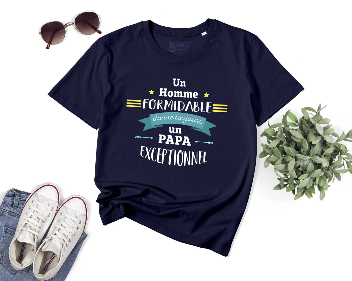 Lebonshirt® T-shirt Premium Homme Coton Bio - Un Homme Formidable Donne Toujours Un Papa Exceptionnel - L270522S34 Marine