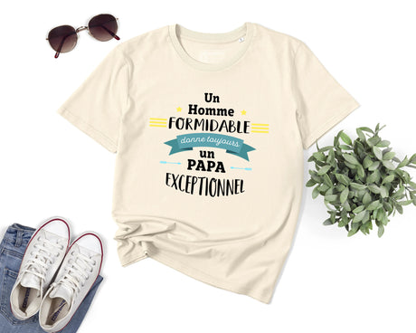 Lebonshirt® T-shirt Premium Homme Coton Bio - Un Homme Formidable Donne Toujours Un Papa Exceptionnel - L270522S34 Naturel