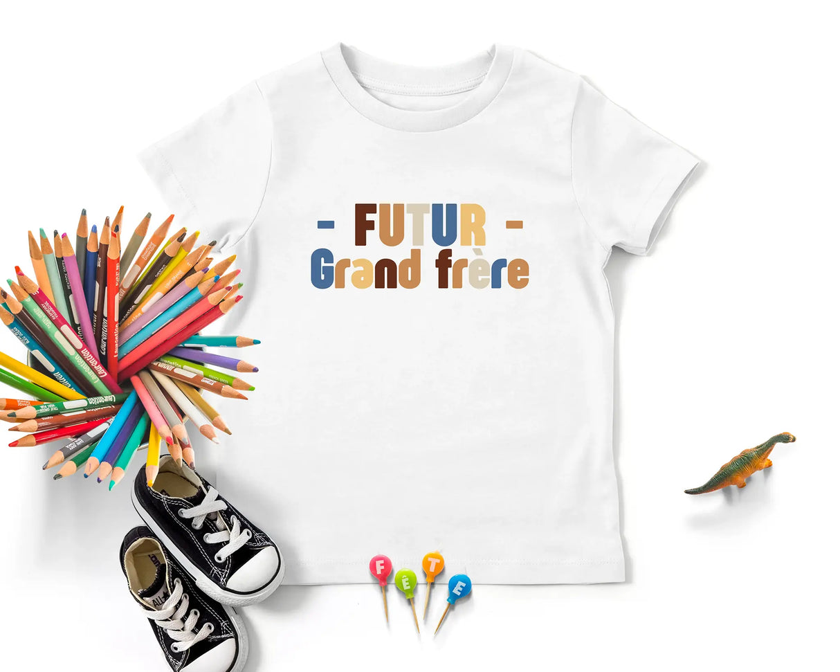 T-shirt Enfant Premium 100% Coton BIO - Futur Grand Frère, Annonce Grossesse - L040823S01 Blanc