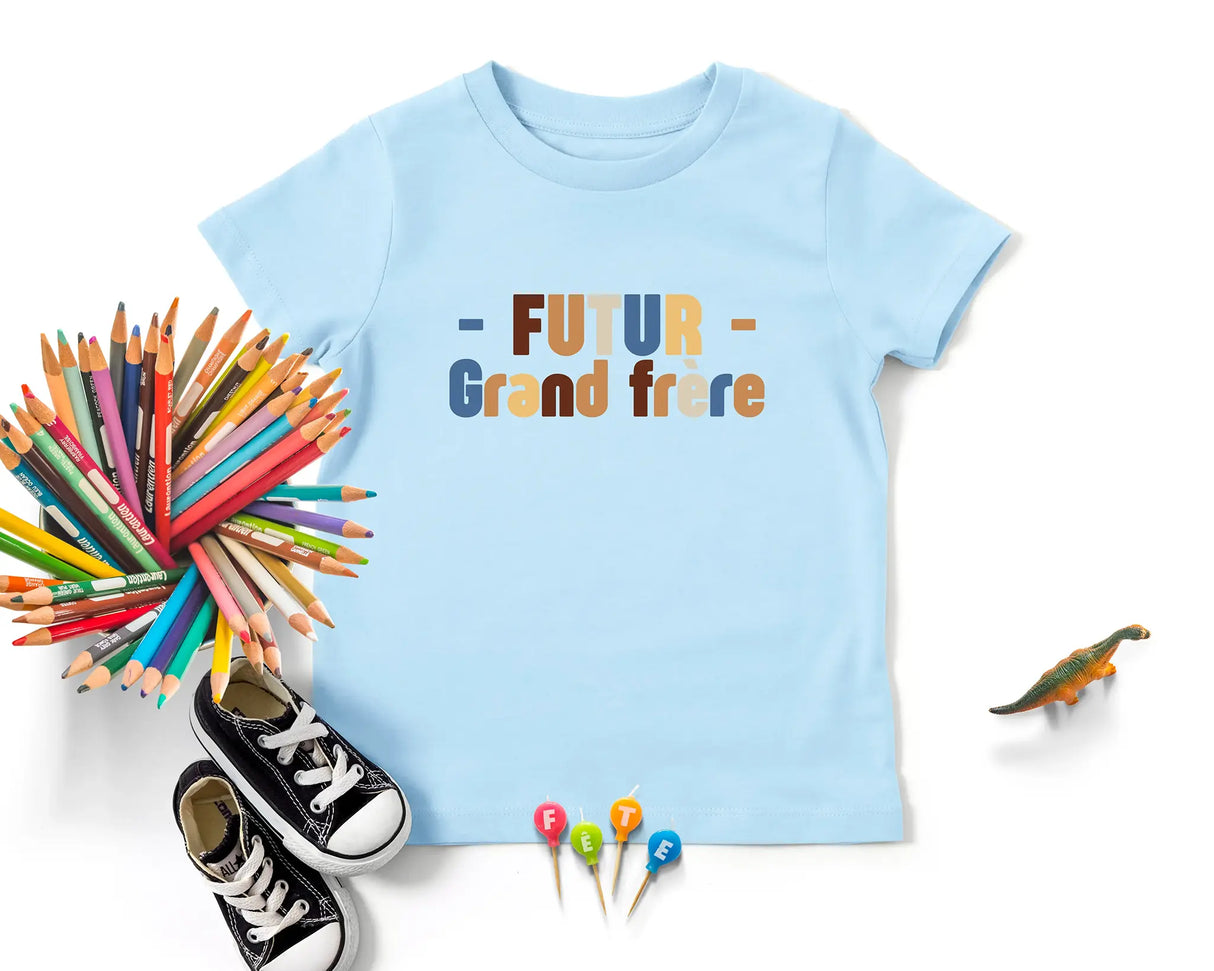 T-shirt Enfant Premium 100% Coton BIO - Futur Grand Frère, Annonce Grossesse - L040823S01 Bleu