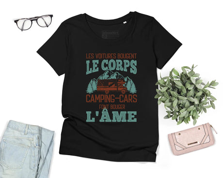 T-shirt Femme Premium - Les Voitures Bougent Le Corps, Camping Cars Font Bouger L'âme - L270723S03 Noir