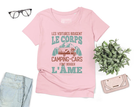 T-shirt Femme Premium - Les Voitures Bougent Le Corps, Camping Cars Font Bouger L'âme - L270723S03 Rose