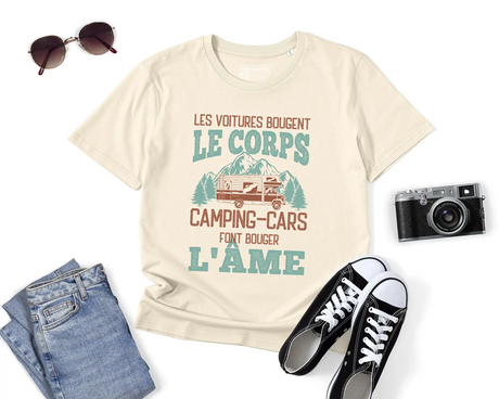 T-shirt Homme Premium - Les Voitures Bougent Le Corps, Camping Cars Font Bouger L'âme - L270723S03 Naturel