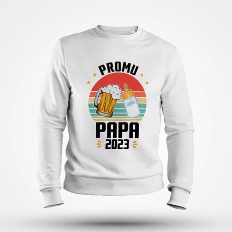 Lebonshirt Sweatshirt Premium Homme Coton BIO - Promu Papa 2023 - L220422S15 Blanc