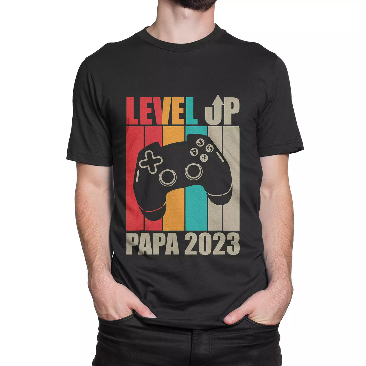 Lebonshirt® T-shirt Premium Homme 100% Coton Bio - Level Up Papa 2024 - Cadeau Humour Papa Gamer - L220422S16