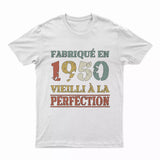 Lebonshirt T-shirt Premium Homme, Cadeau Aniversaire 1950 Fabriqué En 1950 Vieilli A La Perfection Blanc