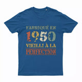 Lebonshirt T-shirt Premium Homme, Cadeau Aniversaire 1950 Fabriqué En 1950 Vieilli A La Perfection Bleu