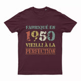 Lebonshirt T-shirt Premium Homme, Cadeau Aniversaire 1950 Fabriqué En 1950 Vieilli A La Perfection Bordeaux