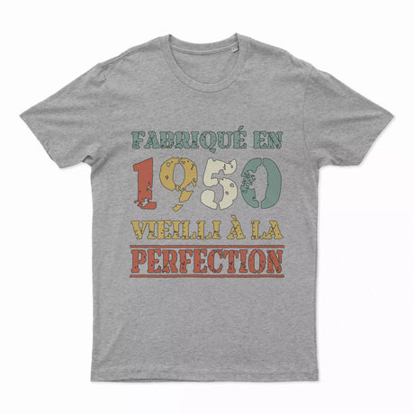 Lebonshirt T-shirt Premium Homme, Cadeau Aniversaire 1950 Fabriqué En 1950 Vieilli A La Perfection Gris