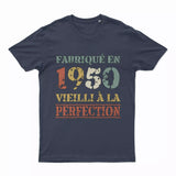 Lebonshirt T-shirt Premium Homme, Cadeau Aniversaire 1950 Fabriqué En 1950 Vieilli A La Perfection Marine