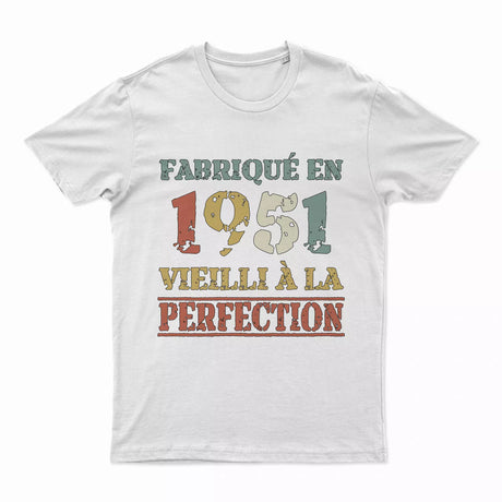 Lebonshirt T-shirt Premium Homme, Cadeau Aniversaire 1951 Fabriqué En 1951 Vieilli A La Perfection Blanc