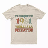 Lebonshirt T-shirt Premium Homme, Cadeau Aniversaire 1951 Fabriqué En 1951 Vieilli A La Perfection Naturel