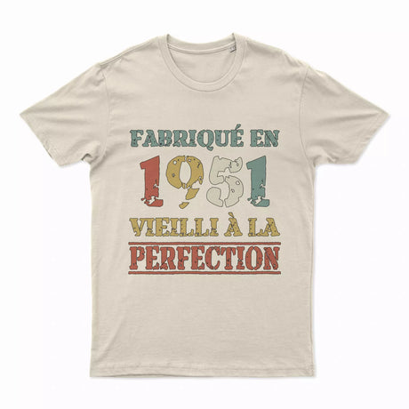 Lebonshirt T-shirt Premium Homme, Cadeau Aniversaire 1951 Fabriqué En 1951 Vieilli A La Perfection Naturel