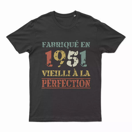 Lebonshirt T-shirt Premium Homme, Cadeau Aniversaire 1951 Fabriqué En 1951 Vieilli A La Perfection Noir