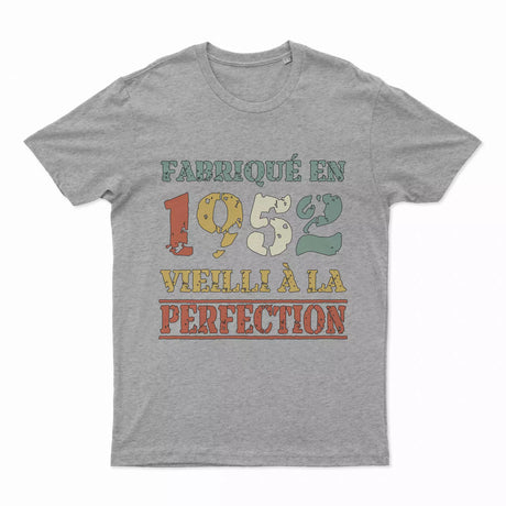 Lebonshirt T-shirt Premium Homme, Cadeau Aniversaire 1952 Fabriqué En 1952 Vieilli A La Perfection Gris