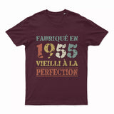 Lebonshirt T-shirt Premium Homme, Cadeau Aniversaire 1955 Fabriqué En 1955 Vieilli A La Perfection Bordeaux