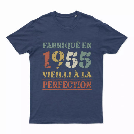 Lebonshirt T-shirt Premium Homme, Cadeau Aniversaire 1955 Fabriqué En 1955 Vieilli A La Perfection Indigo