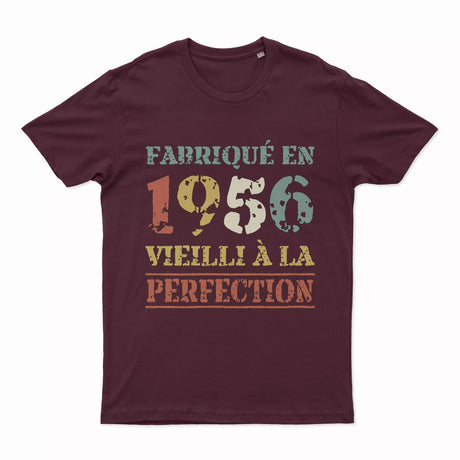 Lebonshirt T-shirt Premium Homme, Cadeau Aniversaire 1956 Fabriqué En 1956 Vieilli A La Perfection Bordeaux