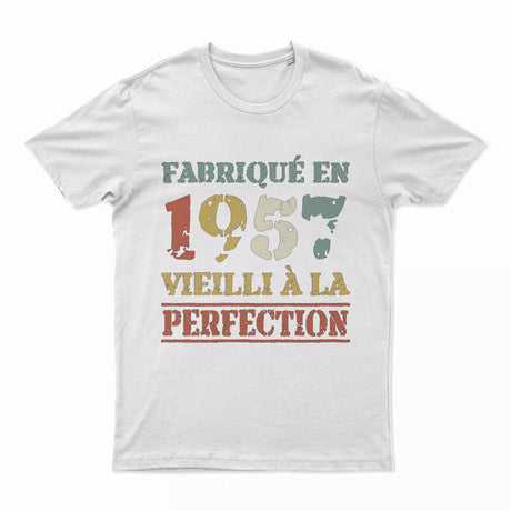 Lebonshirt T-shirt Premium Homme, Cadeau Aniversaire 1957 Fabriqué En 1957 Vieilli A La Perfection Blanc