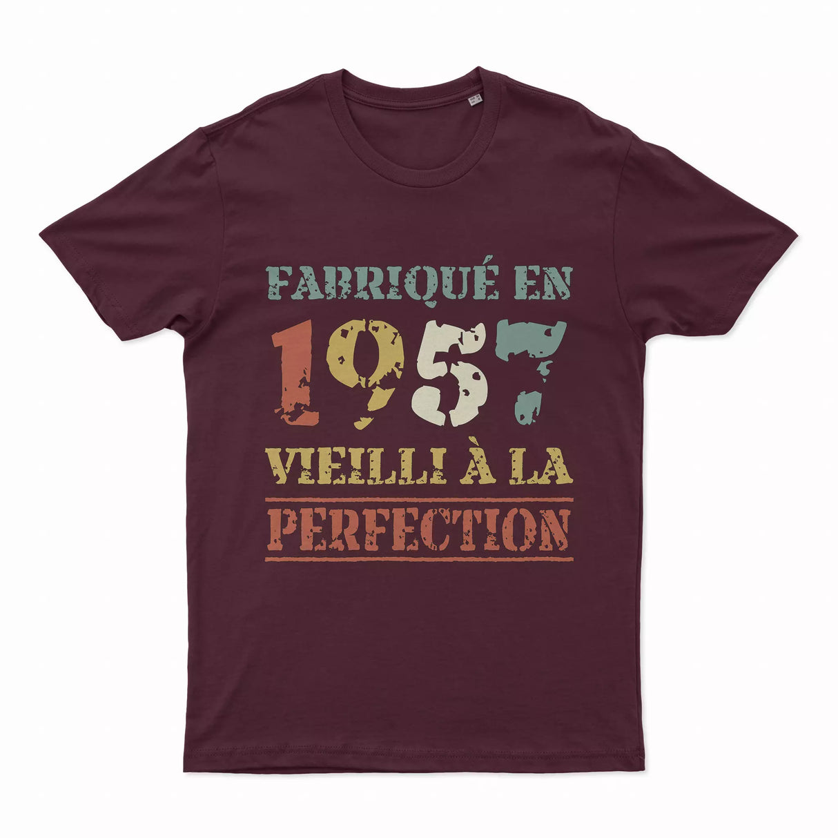 Lebonshirt T-shirt Premium Homme, Cadeau Aniversaire 1957 Fabriqué En 1957 Vieilli A La Perfection Bordeaux