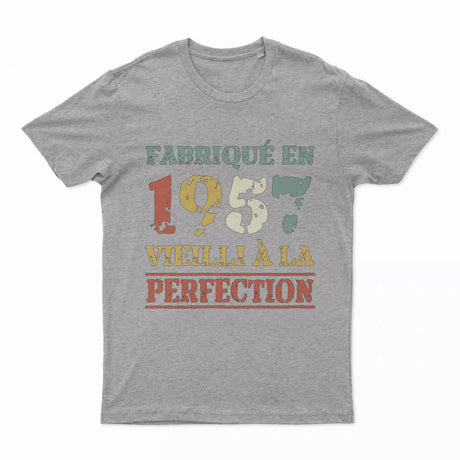 Lebonshirt T-shirt Premium Homme, Cadeau Aniversaire 1957 Fabriqué En 1957 Vieilli A La Perfection Gris