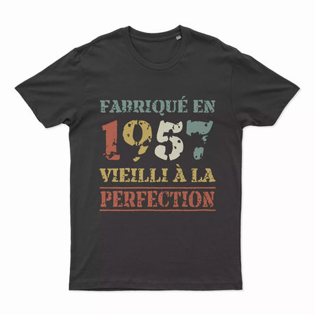 Lebonshirt T-shirt Premium Homme, Cadeau Aniversaire 1957 Fabriqué En 1957 Vieilli A La Perfection Noir