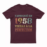 Lebonshirt T-shirt Premium Homme, Cadeau Aniversaire 1958 Fabriqué En 1958 Vieilli A La Perfection Bordeaux