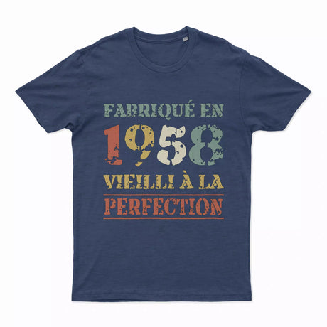 Lebonshirt T-shirt Premium Homme, Cadeau Aniversaire 1958 Fabriqué En 1958 Vieilli A La Perfection Indigo