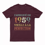 Lebonshirt T-shirt Premium Homme, Cadeau Aniversaire 1959 Fabriqué En 1959 Vieilli A La Perfection Bordeaux