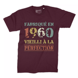 Lebonshirt T-shirt Premium Homme, Cadeau Aniversaire 1960 Fabriqué En 1960 Vieilli A La Perfection Bordeaux