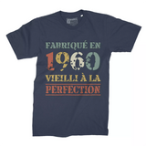 Lebonshirt T-shirt Premium Homme, Cadeau Aniversaire 1960 Fabriqué En 1960 Vieilli A La Perfection Marine