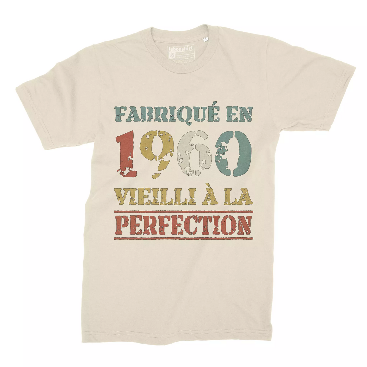 Lebonshirt T-shirt Premium Homme, Cadeau Aniversaire 1960 Fabriqué En 1960 Vieilli A La Perfection Naturel