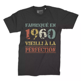 Lebonshirt T-shirt Premium Homme, Cadeau Aniversaire 1960 Fabriqué En 1960 Vieilli A La Perfection Noir