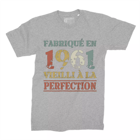 Lebonshirt T-shirt Premium Homme, Cadeau Aniversaire 1961 Fabriqué En 1961 Vieilli A La Perfection Gris