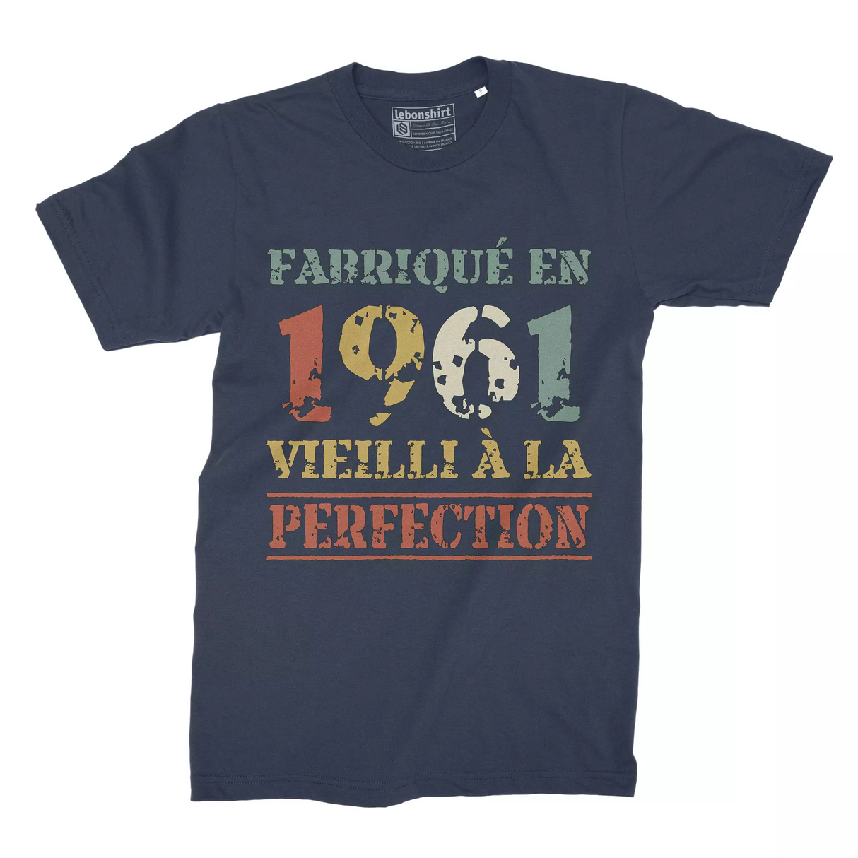 Lebonshirt T-shirt Premium Homme, Cadeau Aniversaire 1961 Fabriqué En 1961 Vieilli A La Perfection Marine